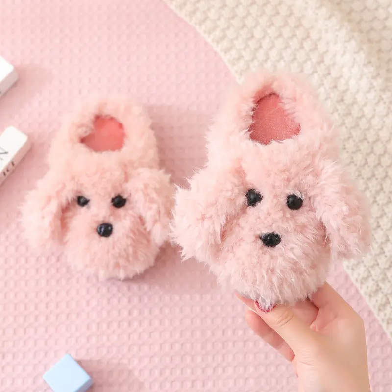 Children'S Cotton Slippers Girls' Indoor Home Shoes Cute Teddy Dog Fur Slippers Children'S Baby Slippers