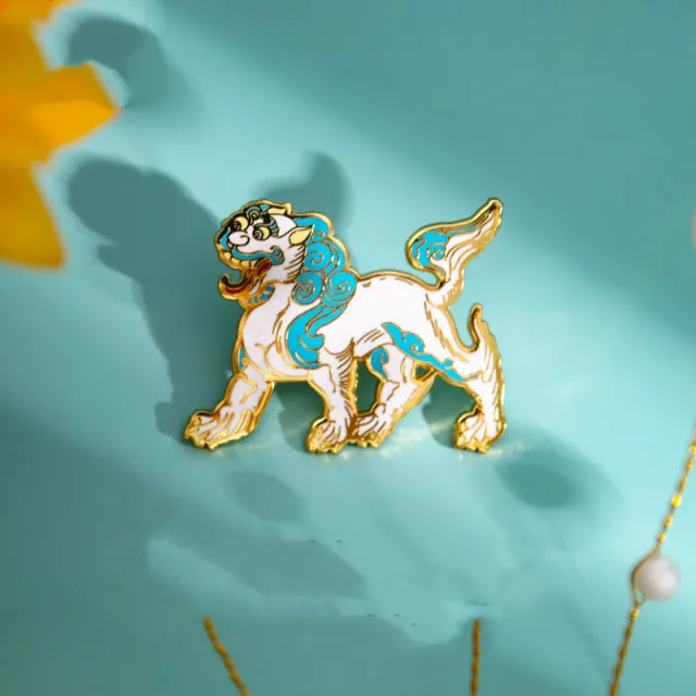 Dunhuang Academy Lions Come To Run Metal Brooches White - Shop at LoveMi
