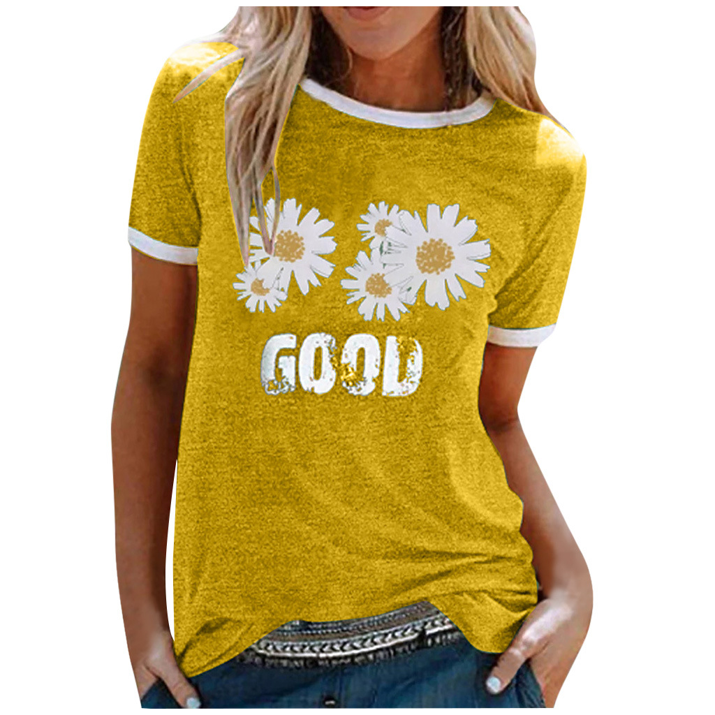 Title 3, Ladies Short Sleeve Round Neck GOOD Daisy Print...