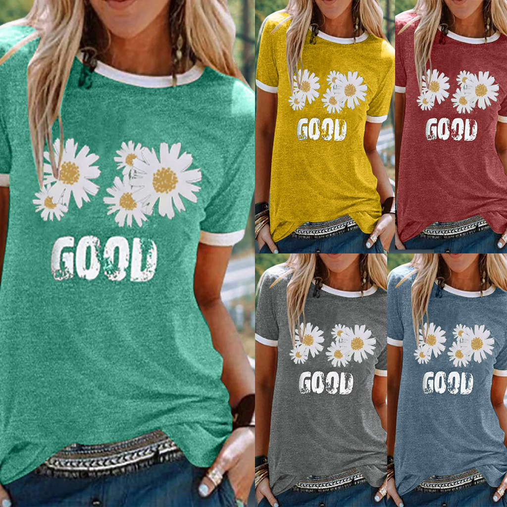 Title 4, Ladies Short Sleeve Round Neck GOOD Daisy Print...