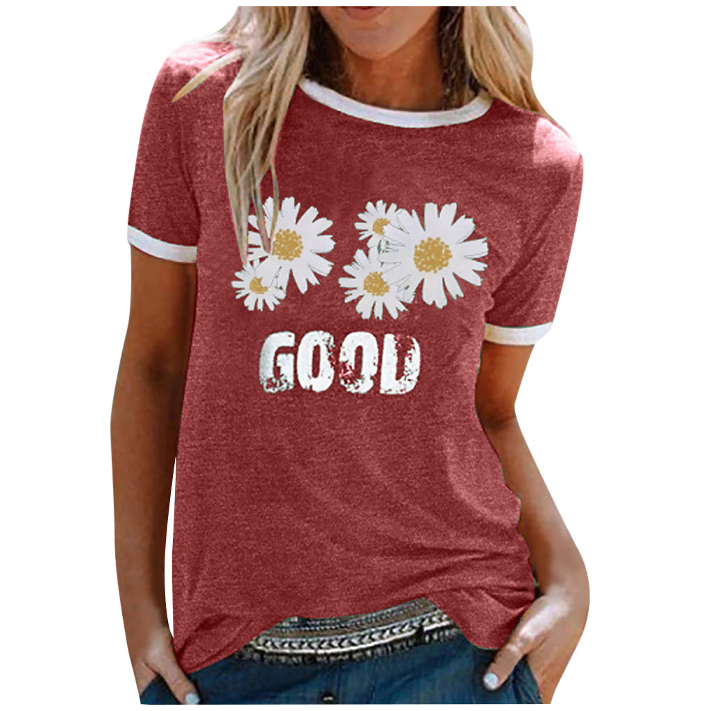 Title 5, Ladies Short Sleeve Round Neck GOOD Daisy Print...