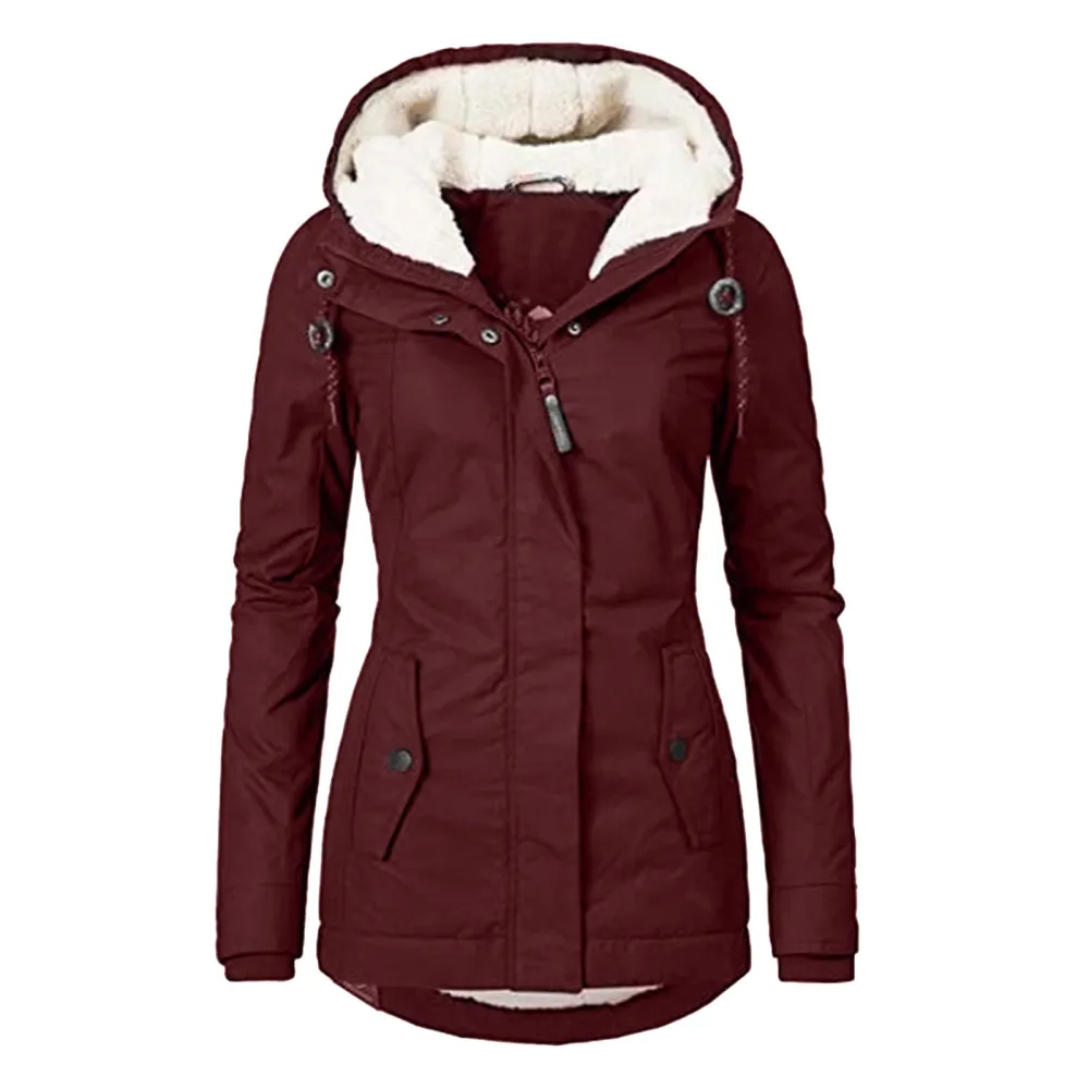 Winter Hooded Coat Women's Long Sleeve Padded Jacket With Zipper And Pockets Casual Outerwear Coat For Daily Wear