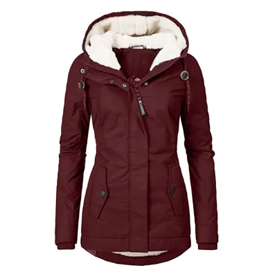 Winter Hooded Coat Women's Long Sleeve Padded Jacket With Zipper And Pockets Casual Outerwear Coat For Daily Wear