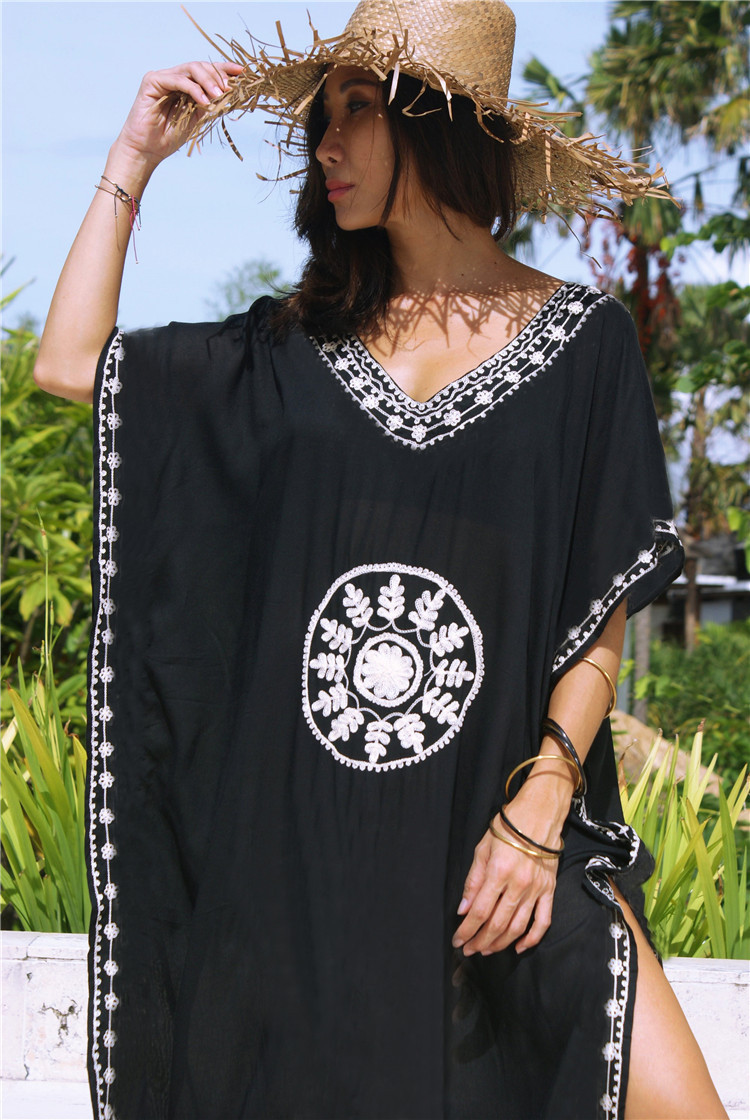 Title 3, Embroidery Cotton Beach Cover Up Saida De Praia...