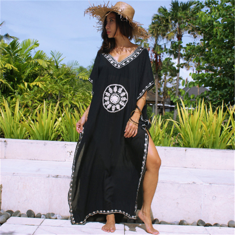 Title 4, Embroidery Cotton Beach Cover Up Saida De Praia...