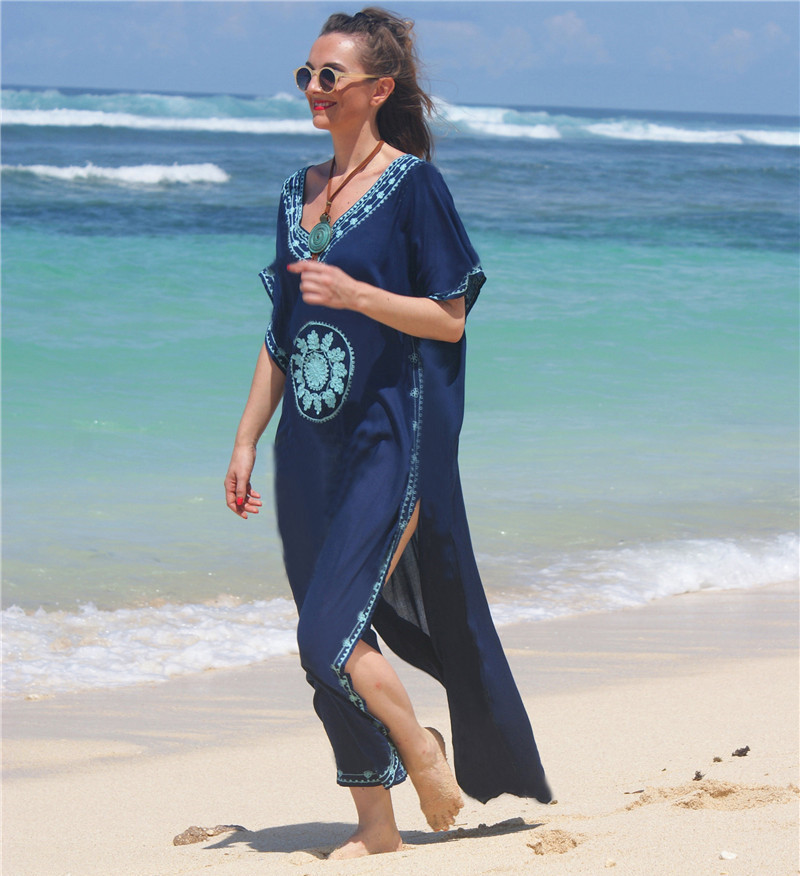 Title 5, Embroidery Cotton Beach Cover Up Saida De Praia...