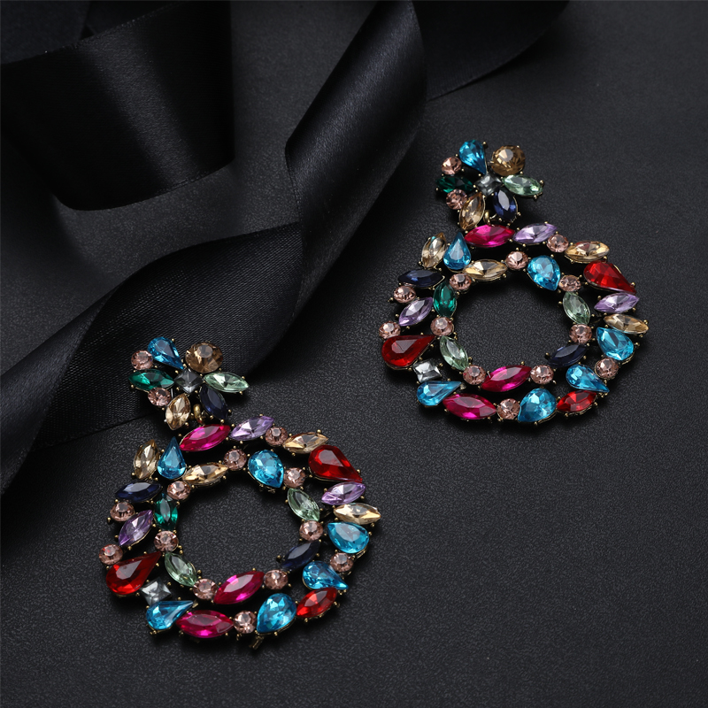 Creative Exaggerated Mixed Color Glass Diamond Retro Tassel Earrings