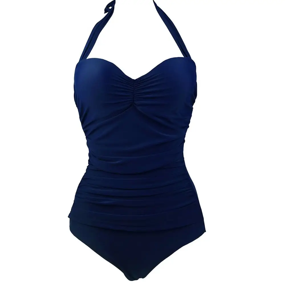 Hot Spring Swimsuit New Sexy Halter Neck Gathered Polka Dot Plus Size One-Piece Swimsuit