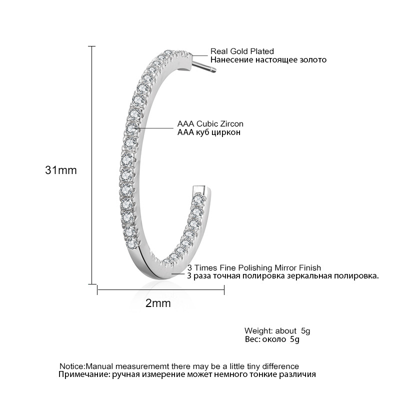 Colorful Zircon Semicircle C-Shaped Earrings