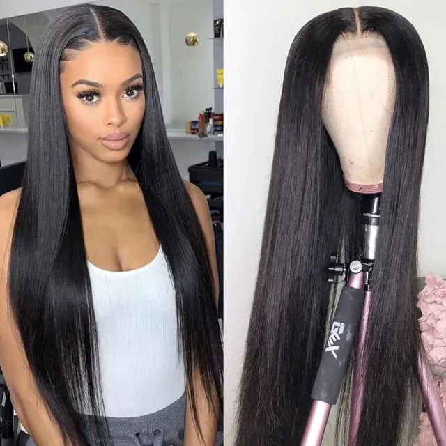 Female Black Front Lace Mid Length Straight Hair 22Inch - Shop at LoveMi