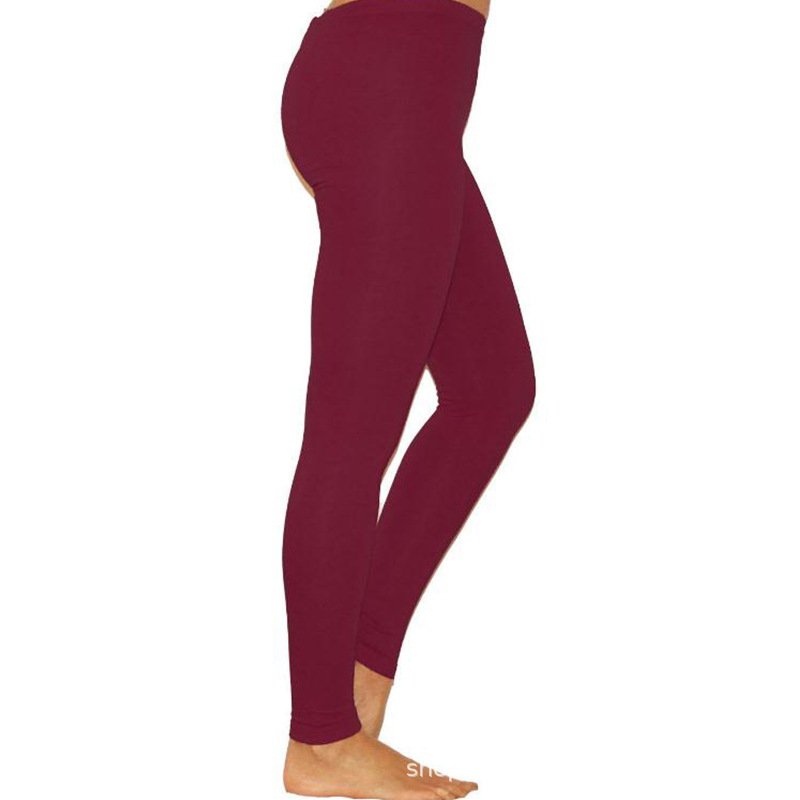 European And American New Women's Solid Color Leggings Stretch Nine Point Leggings Leggings Wine - Shop at LoveMi