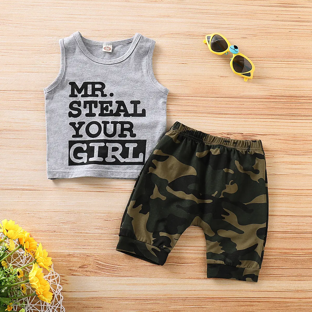 New Sleeveless Vest Letter Top Camouflage Shorts Two-Piece Set