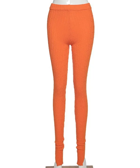 Da 1659B Fall Winter Ins Mid Waist Trousers With Slits And Hips Slim Casual Pants Orange - Shop at LoveMi