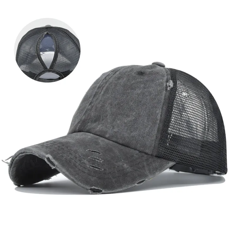 Multicolor ponytail hole baseball cap - Black