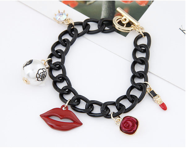 Mouth Lipstick Lips Red Lips Pearl Short Bracelet Women's Accessories
