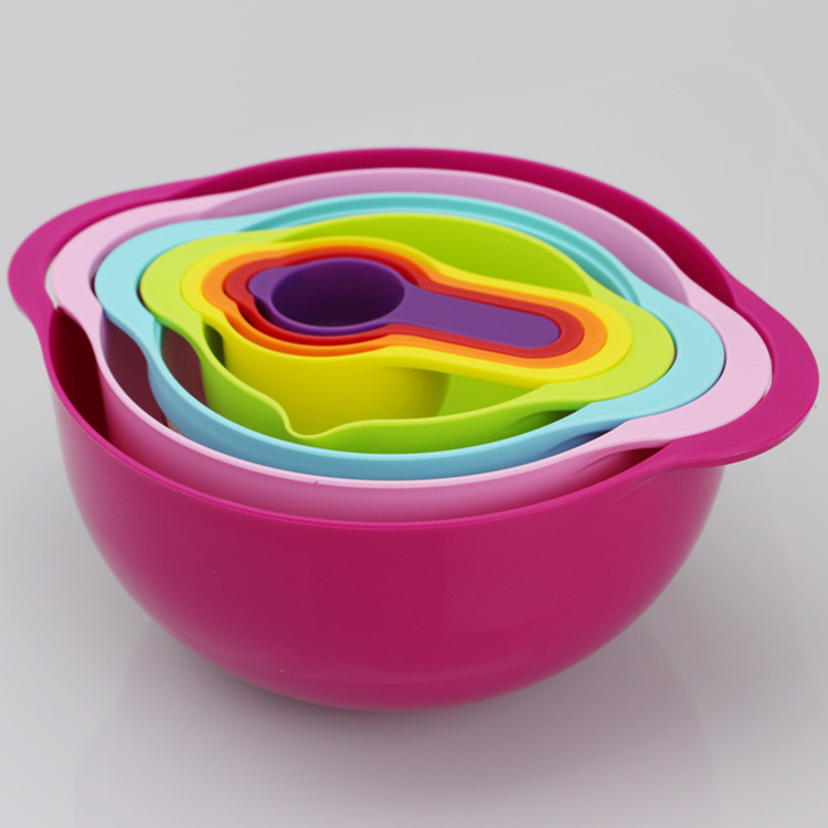 Rainbow Salad Plastic Bowl, Measuring Cup, Measuring Spoon, 8-Piece Set