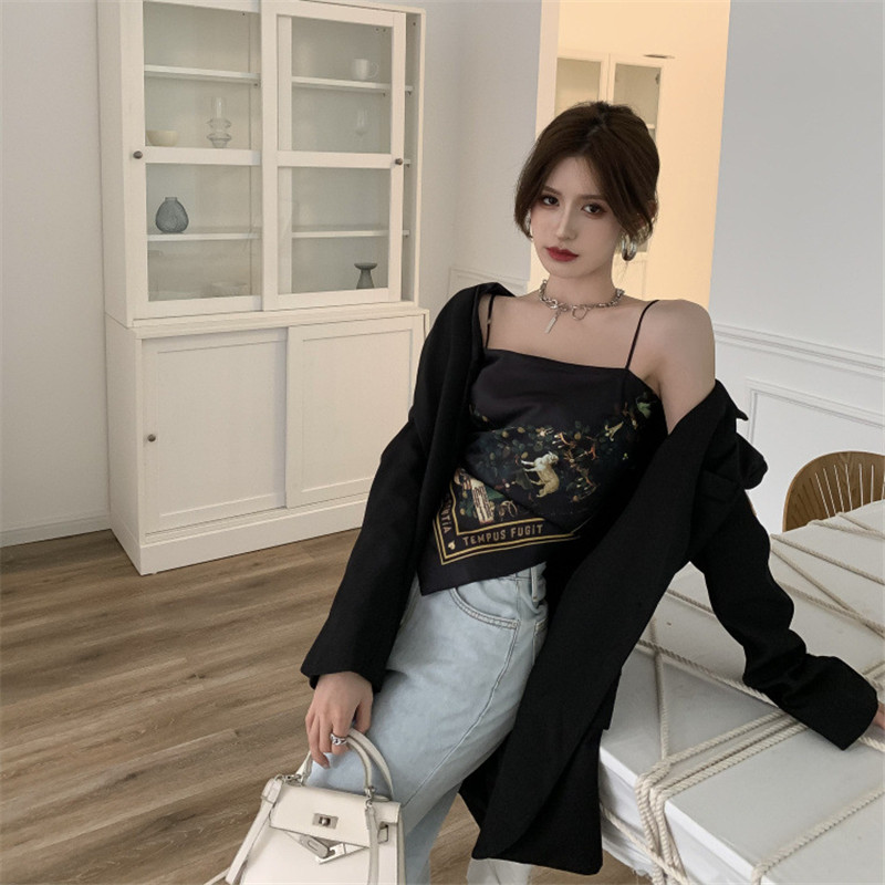 One-shoulder Strapless Sexy Strappy Short Printed Camisole