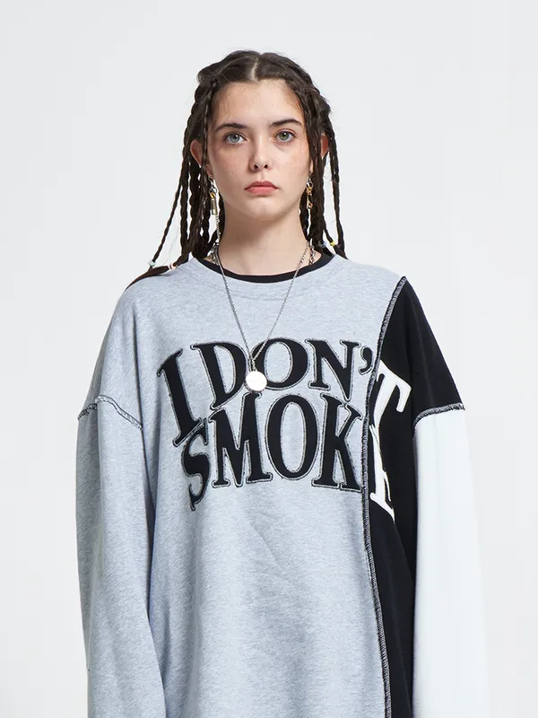 Multiple Deconstruction Stitching Embroidery Logo Terry Couple Sweater Long Sleeve Men And Women Grey - Shop at LoveMi