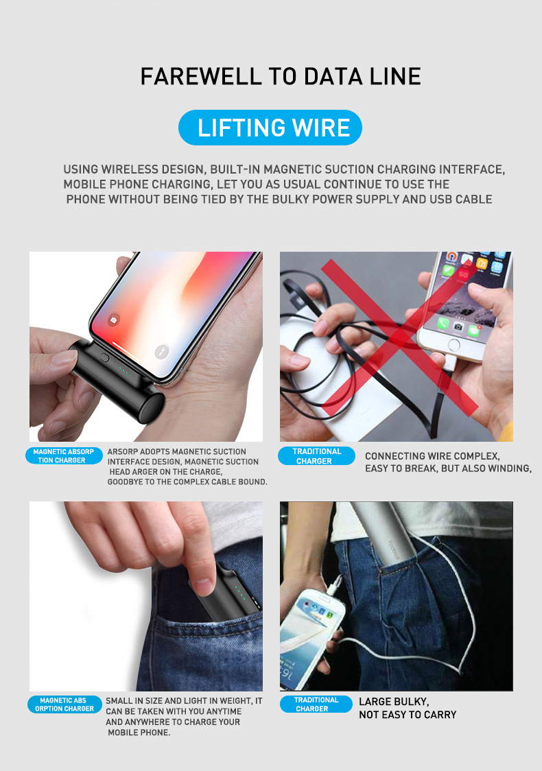 Compatible with Apple , Creative Magnetic Power Bank Mobile Power Mini Portable Emergency Three-in-one Plug Gift 