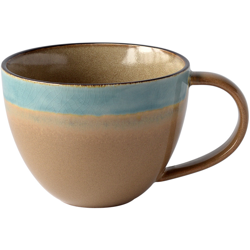 Sanshijia Blue Rim Ice Cracked Glaze Oatmeal Cup Breakfast Cup Large Mug Large Capacity Breakfast Porridge Cup