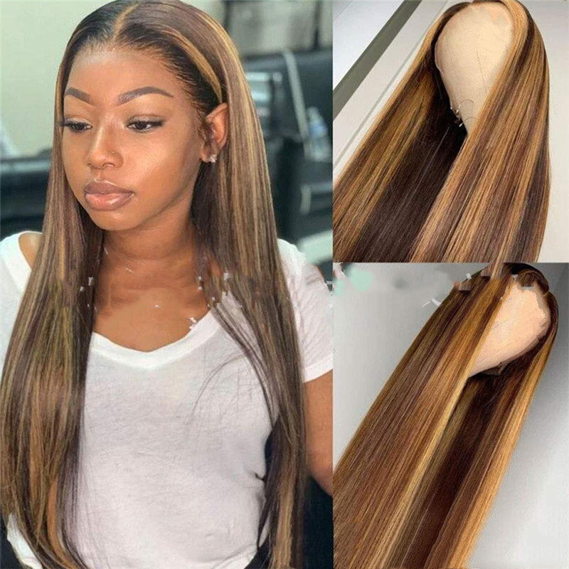 Colored Medium Length Straight Hair Brown Gold Gradient Chemical Fiber Hair Picture Color Sent To The Netw - Shop at LoveMi