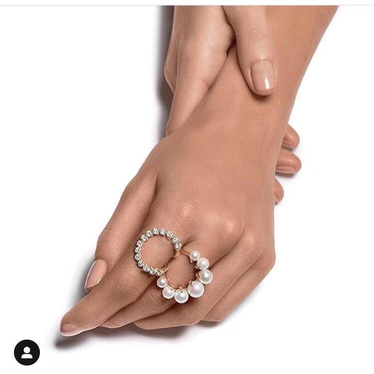 New Ring British Niche Designer Personality Metal Gold-Plated Inlaid Pearl Open Ring Women'S