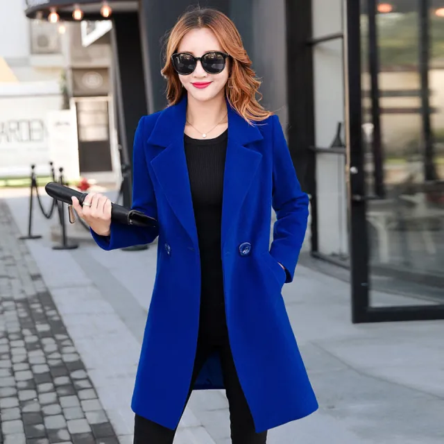 Women's Mid length Suit Woolen Coat Blue - Shop at LoveMi