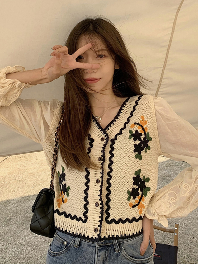 Western Style Long-sleeved Short Top Spring And Autumn Sweater Cardigan Jacket