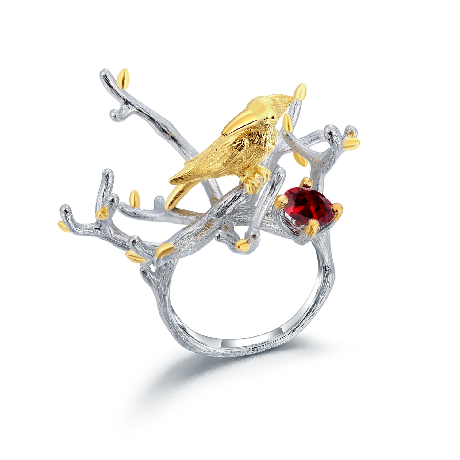 Vision Jewelry, Crystal Ring, Bird Element, Flower, European And American Retro Style