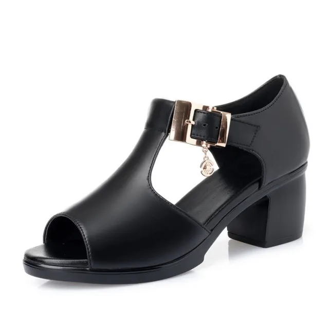 Mother Shoes Thick Heel Buckle Sandals Women Black - Shop at LoveMi