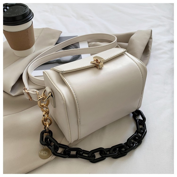 Luxury Chain Women Handbag Solid color Square Tote bag PU Leather Women's Designer Handbag Vintage Shoulder Bag White - Shop at LoveMi