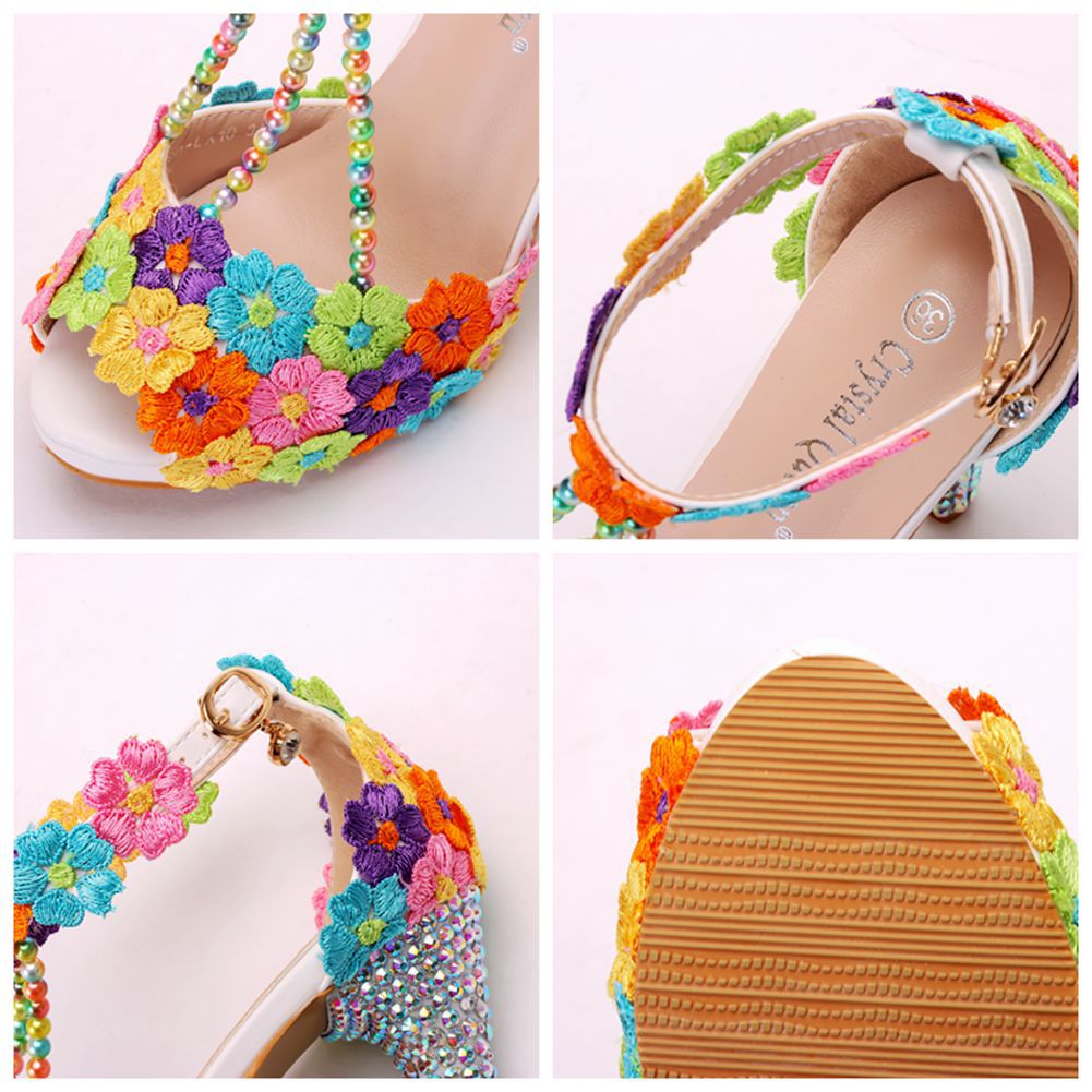 10 Cm Fish Mouth Beaded Rhinestone Platform High-Heeled Sandals Platform Sandals Stiletto Lace Beaded Wedding Shoes