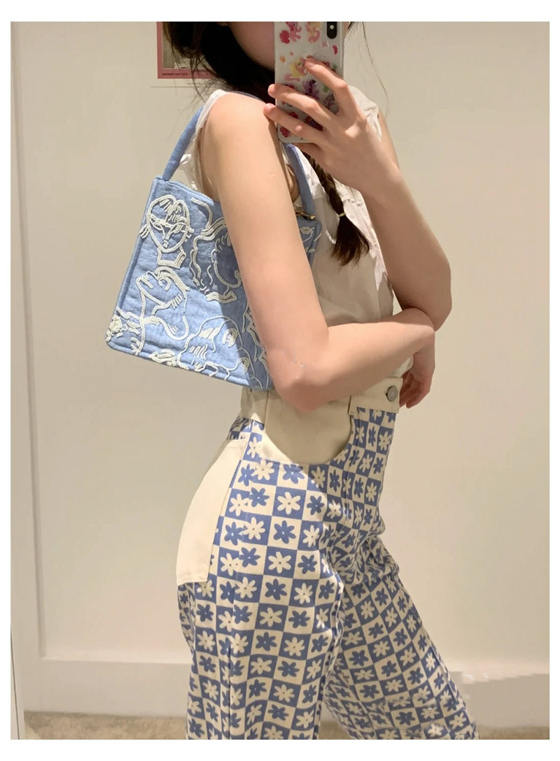 Blue And White Western Style Contrast Jeans Women's Straight Loose