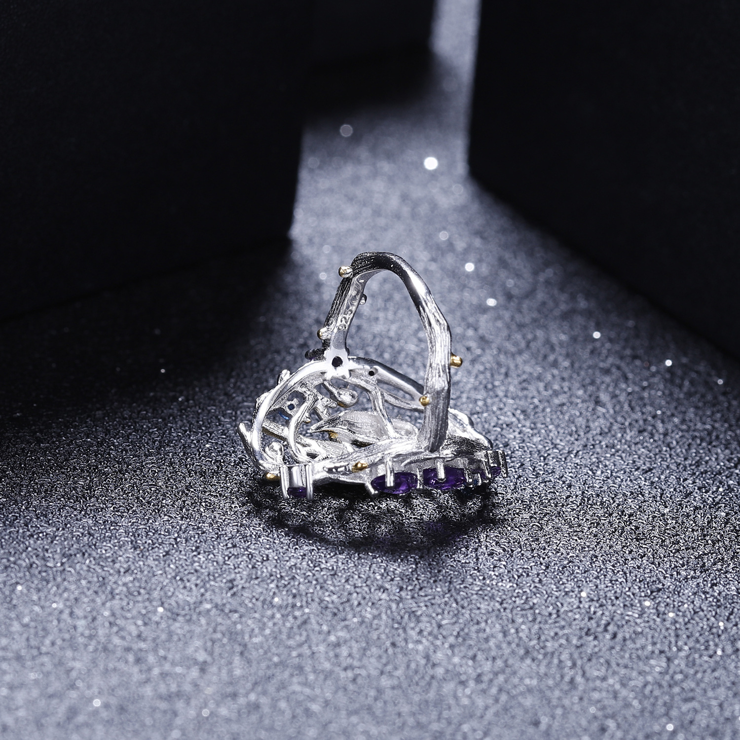 Bird On Branch Sky Blue Topa Ring 925 Silver Hollow Ring Fashion