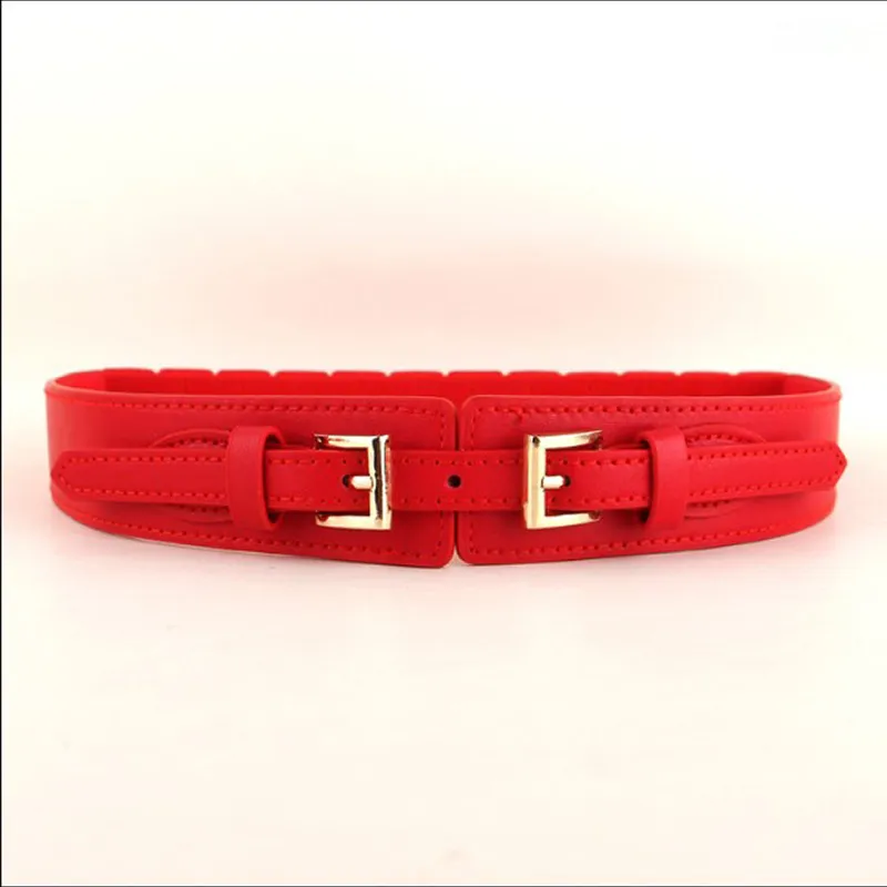Faux Leather Elastic Elastic Women's Belt - Red