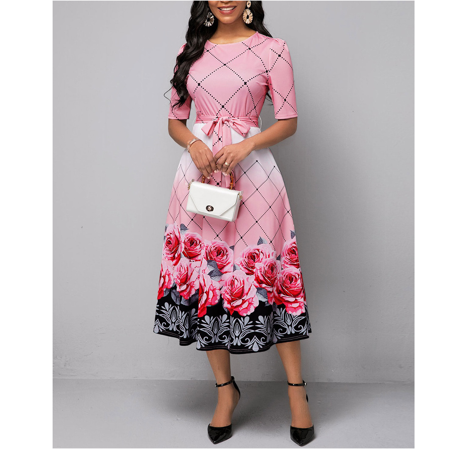 midi long floral dress with sleeves