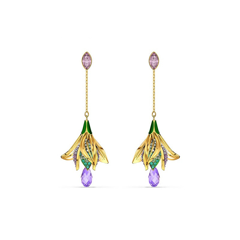 Female Classical Purple Diamond Magnolia Shape Earrings