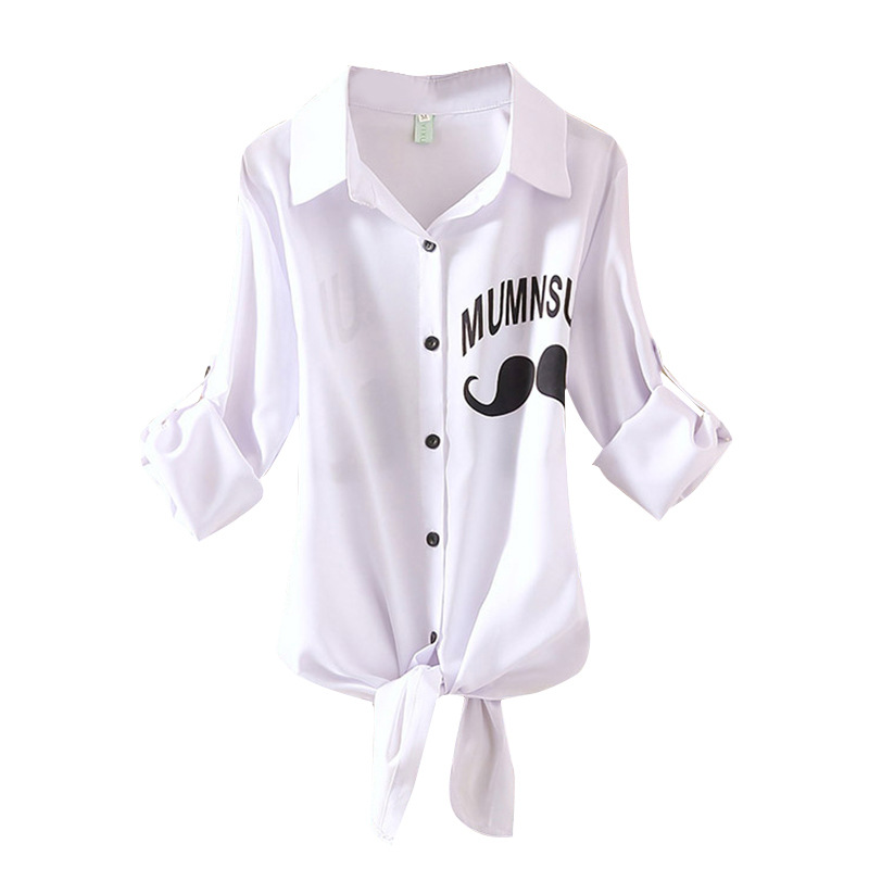 Korean Casual Printed Tie-Up Shirt