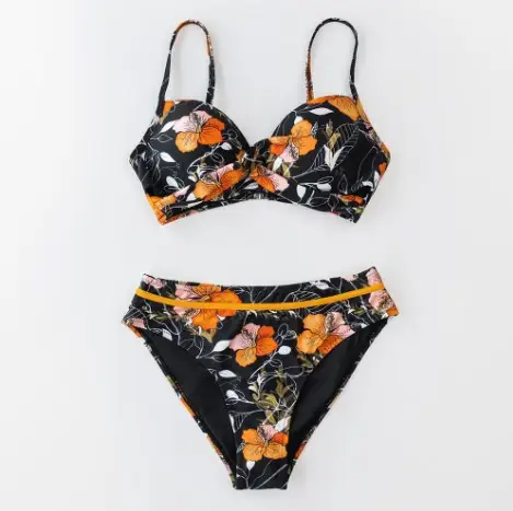 Floral Wrap Bikini Suit Ladies Sexy Thong Two-piece Swimsuit