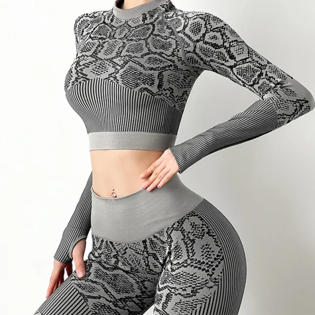 Yoga Clothes Autumn And Winter Tight fitting Moisture Wicking Sports Suit Women Seamless Knitted Yoga Clothes Women Black Gray - Shop at LoveMi