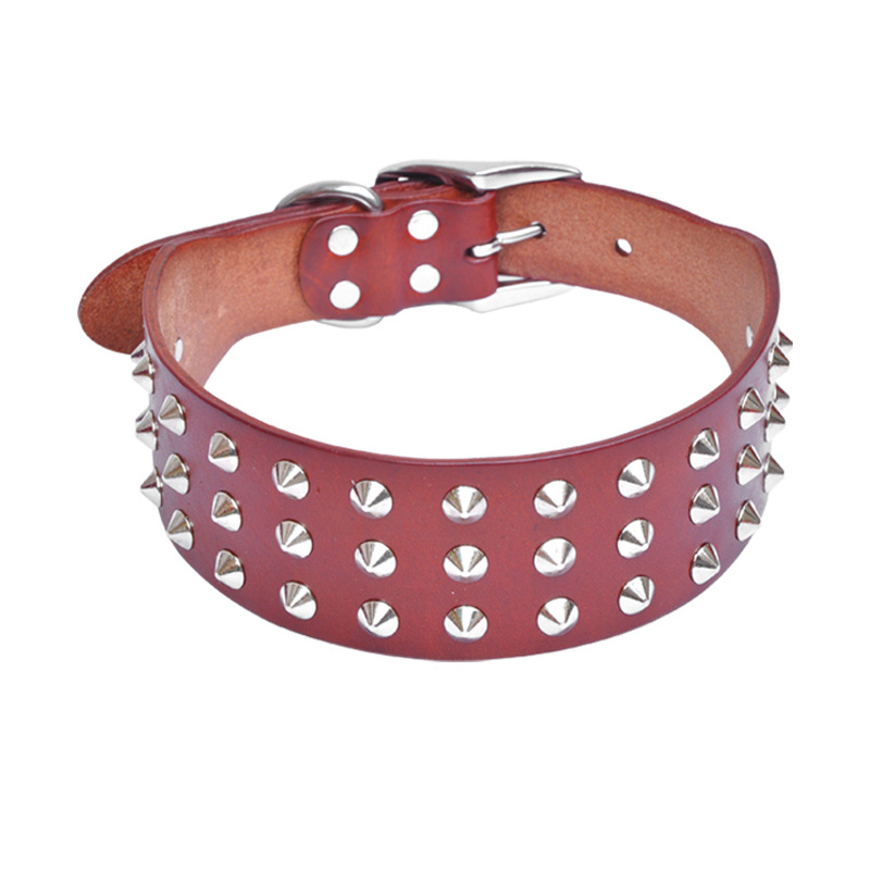 ปลอกคอสุนัขหนังแท้ Cowhide พร้อมหัวเข็มขัดโลหะอัลลอยด์ ป้องกันการกัด รุ่นเพชรเดี่ยว สวยงาม ทนทาน