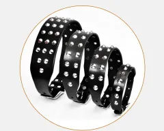 Cowhide Single Leather Point Diamond Collar Head Layer Alloy Buckle Pet Anti-Bite Neckband - Black - View 1