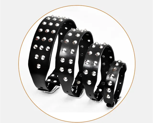 Cowhide Single Leather Point Diamond Collar Head Layer Alloy Buckle Pet Anti Bite Neckband Black - Shop at LoveMi