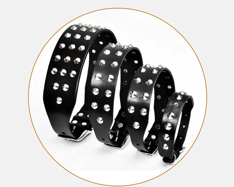Cowhide Single Leather Point Diamond Collar Head Layer Alloy Buckle Pet Anti-Bite Neckband - Black