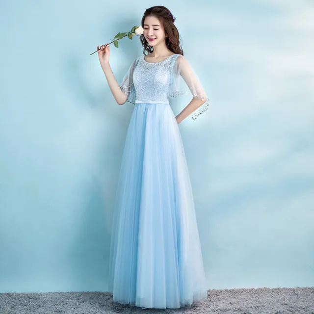 Banquet Evening Dress Female Spring New Fashion Annual Meeting Host Dress Chorus Performance Long Dress Sky Blue - Shop at LoveMi