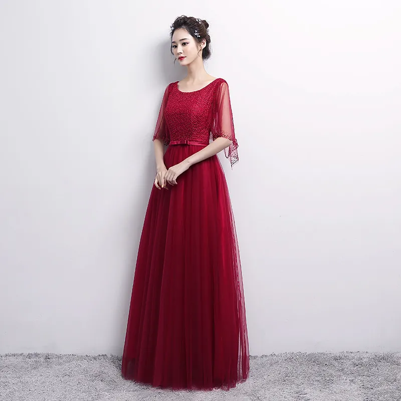Banquet Evening Dress Female Spring New Fashion Annual Meeting Host Dress Chorus Performance Long Dress - Wine