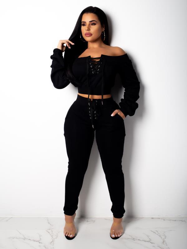 Fashion Casual Sports Suit With Eyelet And Drawstring Neckline