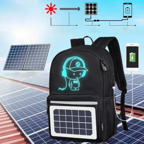 Fashion Backpack Solar Powered Charging Waterproof Oxford Large School
