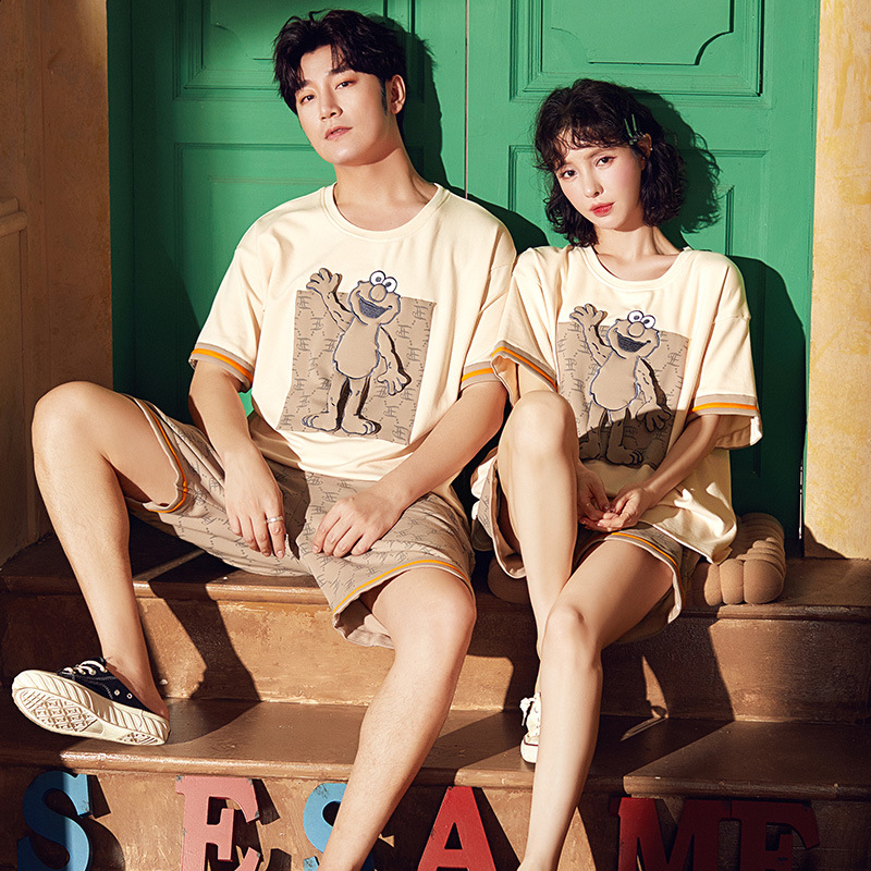 Sesame Street Joint Couple Pajamas Women Summer Cotton Cute Student Two-piece Short Sleeve