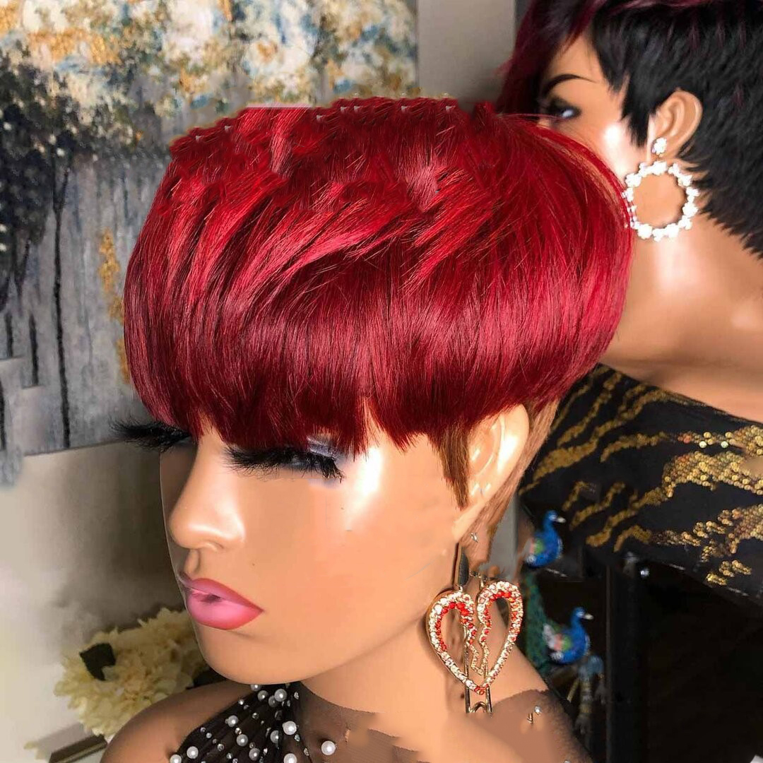Wig Female Wig Short Straight Hair Short Hair Straight Hair Bob Wig Red Wine - Shop at LoveMi